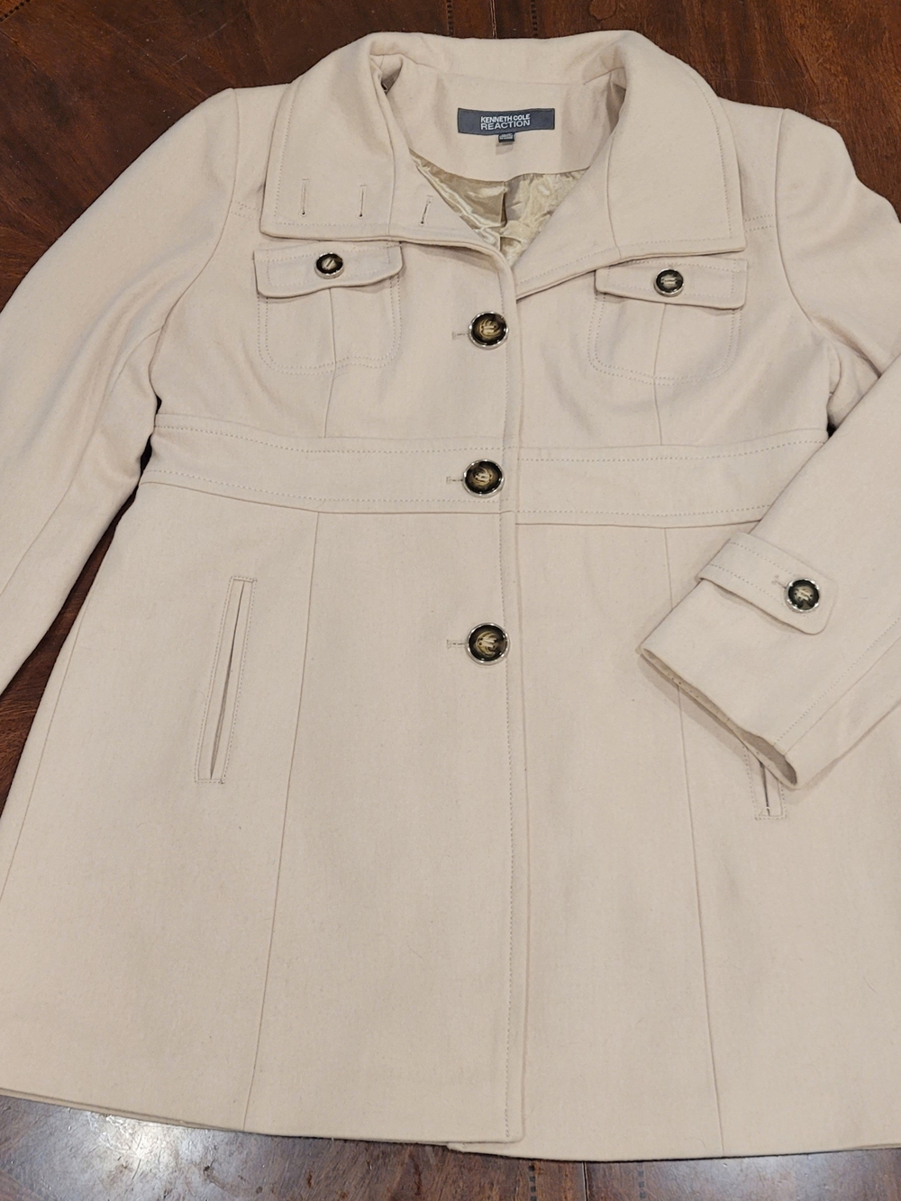Kenneth Cole Reaction Women's Cream Double-Breasted Style Pea Coat